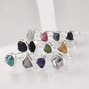 Anillo de Piedras Preciosas en Bruto para Mujer, Amatista Natural, Peridoto, Lapislázuli, Cuarzo, Joyería de Plata de Ley 925 - Product Image 4