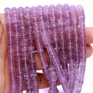 Perles en forme de pneu lisse en améthyste rose naturelle 5-6mm, perle de pierre précieuse Heishi taillée en roue, fournisseur en gros de brins d'améthyste, - Product Image 2