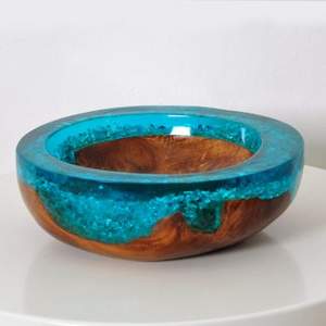 Decoración Boda Resina Cuenco de madera Resina azul Mango Madera Unido Cuenco de sopa Hecho a mano Resina Madera Hogar Cuenco Cubiertos - Product Image 3