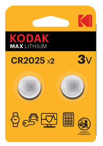 2 pezzi. Batterie a bottone Kodak Max al litio CR2025 3V (confezione blister) - Product Image 1