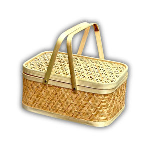 CESTA DE REGALO DE BAMBÚ Multiusos CESTA DE FRUTAS Picnics sostenibles y reutilizables, almacenamiento decoración del hogar hecha a mano con materiales naturales - Product Image 1