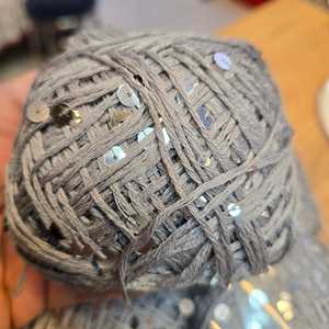 Large 50g Grey Sequined <b>Yarn</b> Fancy <b>100</b>% Cotton and <b>Polyester</b> for Knitting - Product Image 1