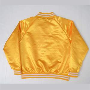 Veste universitaire en satin bicolore jaune et blanc, style bomber unisexe, boutons-pression brillants, style baseball - Product Image 2