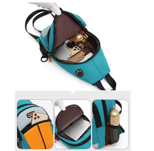 Sac de poitrine imperméable avec logo personnalisé pour hommes et femmes, sacs messagers à bandoulière avec trou pour écouteurs, sac de poitrine pour hommes avec logo personnalisé - Product Image 3