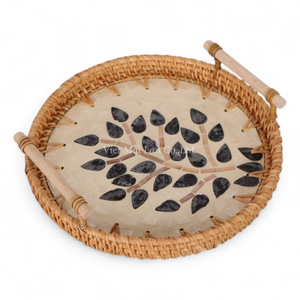 Elegante Bandeja de Ratán con Madreperla, Venta al por Mayor, Suministro de Vajilla para Catering, Hoteles y Restaurantes - Product Image 1