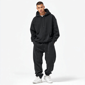 Ensemble survêtement pour homme avec sweat à capuche surdimensionné à fermeture éclair et pantalon de survêtement à jambes larges, polaire 550 GSM, fermeture éclair, hiver - Product Image 2