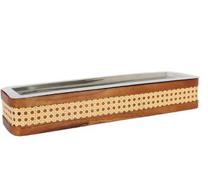 ถาดเสิร์ฟไม้พร้อมถาดสแตนเลสปรับแต่งได้ดีไซน์งานหัตถกรรมโลหะ - Product Image 1