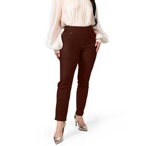 Pantalon de yoga taille haute grande taille, extensible, infroissable, tricoté, coupe droite, pour le bureau ou décontracté, 5 poches, ajusté - Product Image 2