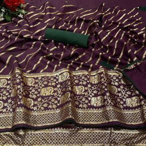Sari indio tradicional más vendido, diseño de elefante estampado de lámina de seda dhola y Sari estampado de lujo exclusivo de la India - Product Image 1