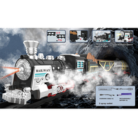 Ensemble de train à vapeur vintage premium direct avec 3 wagons, alimentation Li-ion 3,7 V, pulvérisateur de brume, lumières LED, son simulé inclus