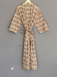 Bata Kimono de Algodón 100% con Estampado Floral y Cuello en V para Mujer, la Mejor Ropa de Dormir Transpirable para Verano y Otoño con Cierre de Cordón - Product Image 2