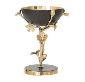 Bols de service modernes de couleur noire de luxe avec feuille de fleur d'or de styliste - Product Image 1