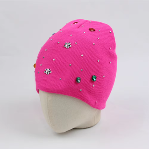 Gorro de punto DIY de alta calidad, gorro personalizado para mujer, gorro de invierno acrílico con logotipo personalizado, gemas Y2k, gorros holgados con diamantes de imitación - Product Image 2