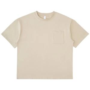 Camiseta holgada con bolsillo básico unisex, camisetas formales de punto de algodón sólido para hombre, ropa de calle informal de gran tamaño, camiseta con logotipo personalizado y bolsillo - Product Image 1