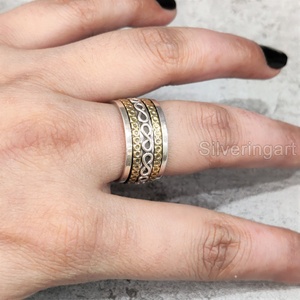 Anneau de méditation Infinity Spinner Band Bague de pouce pour femme en argent sterling 925 Fidget Bijoux faits à la main Fine Yoga Mens Spinner Ring - Product Image 3
