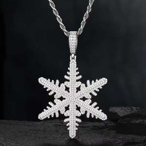 Collar con Colgante de Moissanita con Diseño de Copo de Nieve Estilo Hip Hop, Chapado en Oro Blanco, Joyería de Lujo Cristiana - Product Image 2