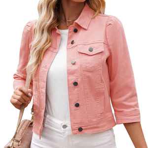 แจ็กเก็ตยีนส์สำหรับผู้หญิงแจ็กเก็ตเดนิมมีกระดุมขนาดใหญ่ทำจากผ้าฝ้ายน้ำหนักเบา - Product Image 2