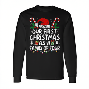 Il nostro primo Natale in famiglia di quattro persone 2024 T-shirt a maniche lunghe unisex con scollo rotondo per adulti, maglietta per riunioni di famiglia - Product Image 2