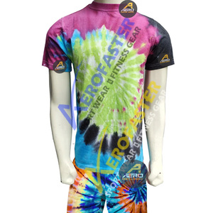 Camiseta unisex con tinte de corbata 100% algodón ajustada de secado rápido de manga corta con estampado teñido personalizado con dobladillo curvo de caída de método Digital - Product Image 1