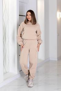 Ensemble deux pièces pour femme, sweat à capuche douillet doublé en polaire et pantalon cargo, pour l'hiver - Product Image 3