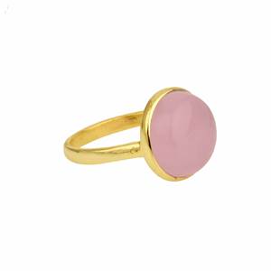 RJR00164 Bague en argent sterling 925 plaqué or de 12mm pour femme Quartz rose naturel avec pierres précieuses et lunette simple pour les mariages - Product Image 6