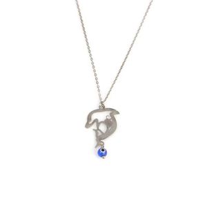 Collier Dauphin Œil Turc en Or 14 carats et Argent Sterling 925 avec Sertissage Clos, Plaqué Rhodium, Chaîne Maille Forçat Blanche, Motif Animalier - Product Image 2