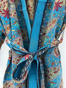 Kimono de seda crepé hecho a mano, vestido indio Vintage, bata para verano, Otoño, Primavera, Vestido de playa - Product Image 6