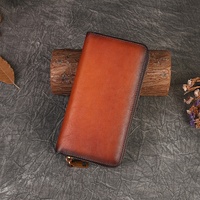 Dompet Kartu Panjang Premium Berbahan Kulit Asli dengan Ritsleting RFID dan Motif Kucing, Fashion Unisex