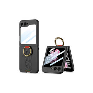 For <b>Samsung</b> for Galaxy Z Flip 6 Carbon Fiber Design Foldable Cover Translucent PC Case <b>Camera</b> Protection Ring Holder Plating - Product Image 1
