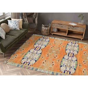 Orange Oushak Style <b>Rug</b>: Bohemian Turkish Decor Printed <b>Rug</b>,<b>Chenille</b> <b>Rug</b> - Product Image 3