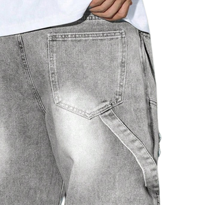 Mens Solid <b>Light</b> Grey Breathable Mid Carpenter Jeans Loose Fit Straight Leg Distressed Cargo Denim Pants Casual Streetwear - Product Image 4