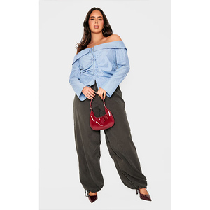 Camisa ajustada a rayas Bardot azul de alta calidad elegancia personalizada manga larga Casual/Party Back Logo-Tallas grandes verano primavera - Product Image 1