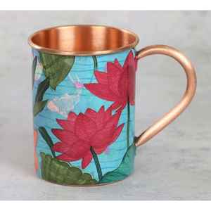 Mug en cuivre personnalisé imprimé par des designers, écologique, avec des motifs indiens vibrants, grande capacité, collection de vaisselle unique, vente en gros - Product Image 1