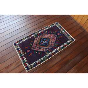 Tapis vintage 1,8x3,1 pi (54x95 cm), tapis turc oriental bleu - Product Image 2