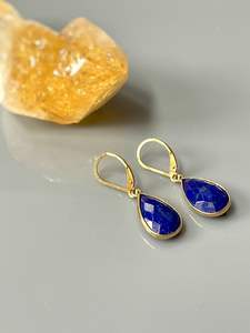 Elegant 14k Gold Plated Blue Lapis Vermeil <b>Dangle</b> <b>Earrings</b> 925 Sterling <b>Silver</b> Gift for Wife Lever Back Lapis Lazuli Lapis - Product Image 2