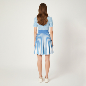 ชุดเดรสสเวตเตอร์ถักแขนสั้นผ้าผสมวิสโคส กระโปรงจีบเอวสูงยืดหยุ่นสูง ตัวเสื้อแบบโปโลลายจั๊มพ์แบบสปอร์ต - Product Image 3