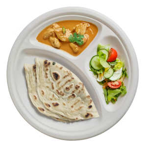 Plateau de repas jetable en bagasse 3 CP Plateau rond en bagasse de canne à sucre fabriqué en Inde pour les mariages de fête-Assiettes écologiques - Product Image 1