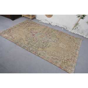 Alfombra de lana Beige de área grande Vintage 4,4X7,4 pies patrón abstracto geométrico yute para adolescentes alfombra rectangular para habitación de pasillo rectangular - Product Image 4