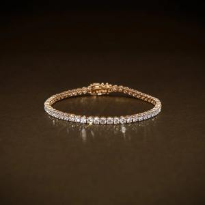 Pulsera de Tenis con Diamantes de Moissanita Incoloros de Corte Redondo de 3 mm para Regalo de San Valentín en Plata 924 Chapada en Oro, Fabricante de Joyería - Product Image 1