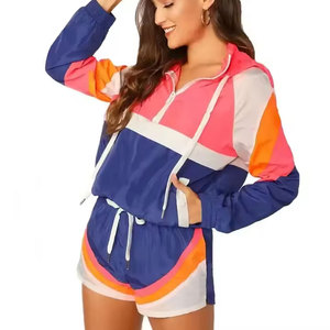 Ensemble short et veste coupe-vent décontractée pour femme, léger, hiver, uni, écologique, respirant, coupe-vent, nylon/polyester - Product Image 1