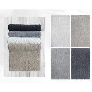 Blakel Beige Modern Geometric Bath Rug <b>Mat</b> <b>Set</b> 2-Piece Recycled Cotton Jacquard Woven 40*60cm+60*100cm Made In Turkey - Product Image 2