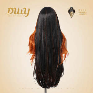 Mina C-DWY Transparent Lace Front Glueless Synthetic <b>Wig</b> with Orange for Ombre Long Body Wavy Middle Part - Product Image 5