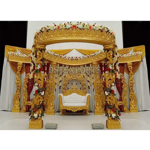 Brillante cúpula de Boda del sur de la India Mandap tradicional dorado pulido fibra tallada Pilar Redondo Mandapam decoraciones precios directos - Product Image 3
