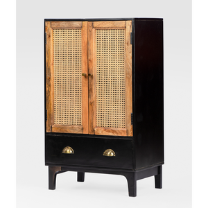 Armoire classique en rotin Aura à deux portes, style antique, rangement pour salon, chambre à coucher, bar à domicile et intérieurs de villa - Product Image 1