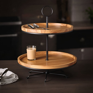 Support de gâteau contemporain à deux niveaux Accents métalliques élégants Moule époxy en résine Affichage élégant pour la maison Affichage en bois Sac OPP - Product Image 5