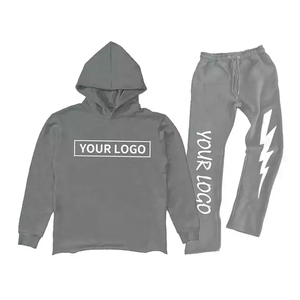 Chándal apilado personalizado para hombre, Conjunto de sudadera con capucha y pantalones de chándal para correr, chándal acampanado con estampado en 3D y gráfico de logotipo personalizado - Product Image 2