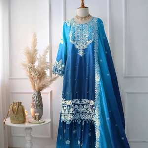 Belle couleur indien pakistanais indien Sharara costume Design mariage Kurti Sharara Dupatta, Kameez fête porter des robes robe Kurti - Product Image 1