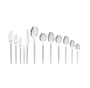 Ensemble de couverts en or mat argent de haute qualité de 12 couverts en acier miroir fabriqués à la main de conception moderne à faible quantité minimale de commande - Product Image 1