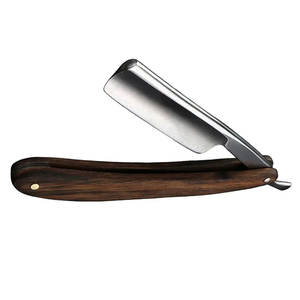 Maquinilla de afeitar de barbero de borde recto de alta calidad, maquinillas de afeitar de acero inoxidable para hombres, maquinilla de afeitar de barbero con mango de madera para belleza - Product Image 3