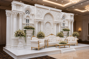 ฉากหลังงานแต่งงานสไตล์ยุโรปคลาสสิก  งานแกะสลักไฟเบอร์กลาสสีขาวขนาดใหญ่ น้ำหนักเบา หรูหรา สำหรับงานอีเว้นท์ - Product Image 4